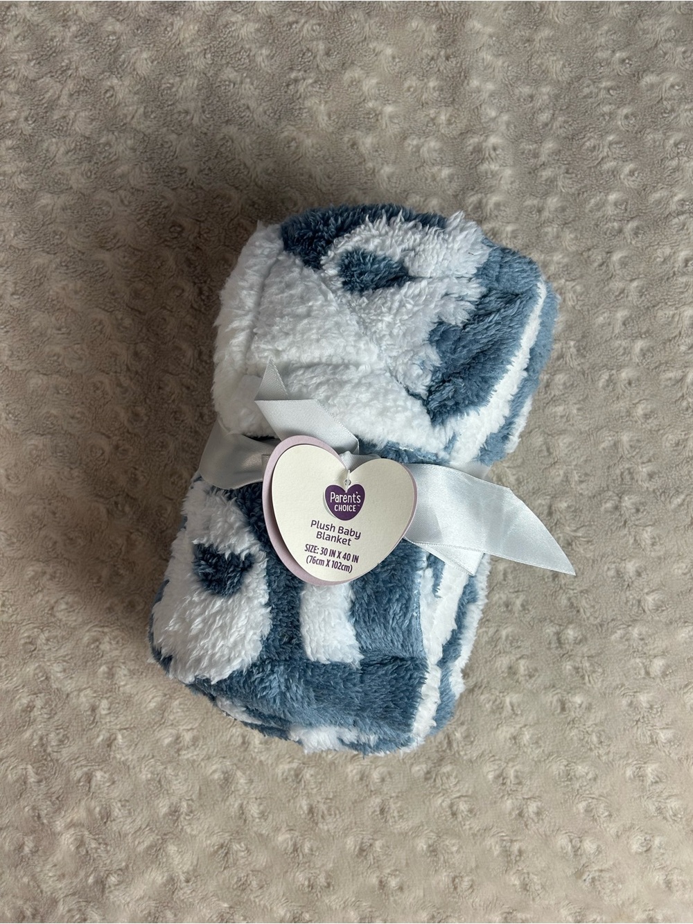 Parent's Choice Blue White Elephants Baby Blanket Plush Security Lovey Sherpa